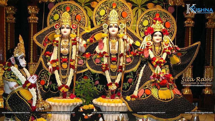 Sita Ram With Laxman and Hanuman Ornate Temple Deity Wallpapers HD wallpaper
