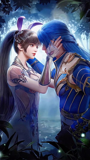 Soul Land Anime Xiao Wu and Tang San Romantic Forest Scene HD phone wallpaper