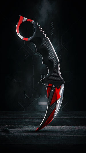 Red and Black Karambit Knife with Futuristic Tech Background HD phone wallpaper