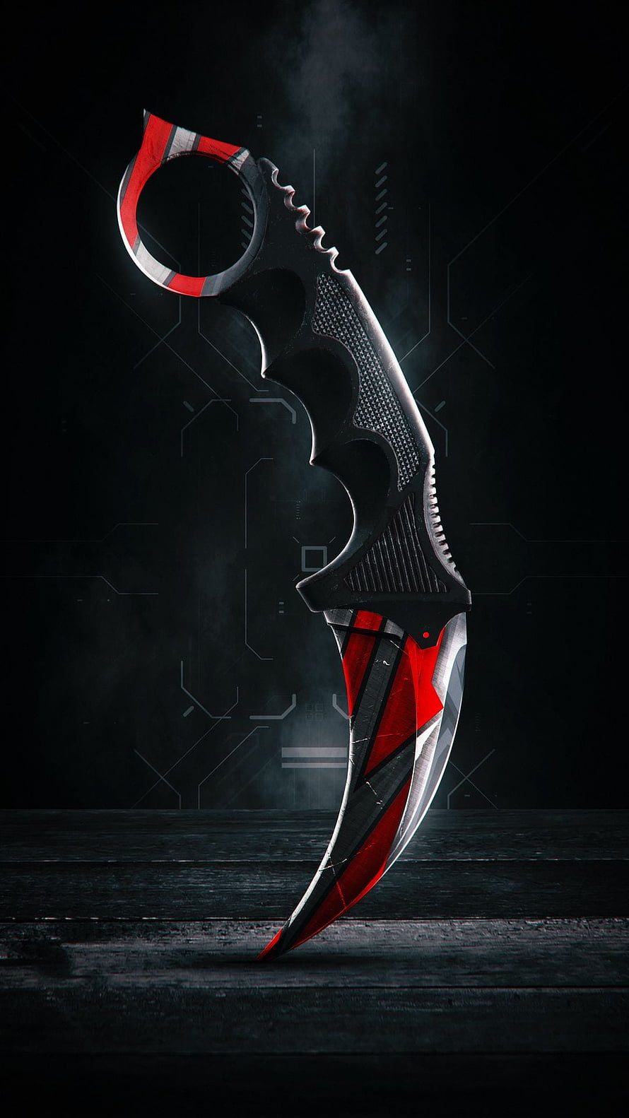 Red and Black Karambit Knife with Futuristic Tech Background HD phone wallpaper