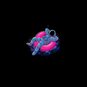 Astronaut Floating in a Pink Inner Tube Against a Dark Cosmic Nebula Background HD phone wallpaper