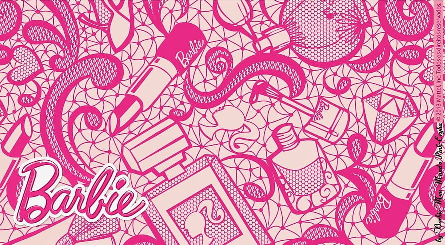 Barbie Pink Pattern Wallpaper with Beauty Products and Logo HD wallpaper