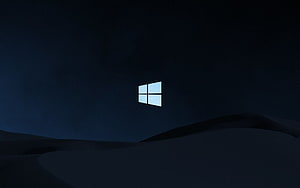 Windows 10 Dark Minimalist Desktop Wallpaper with Glowing Logo on Night Landscape HD wallpaper