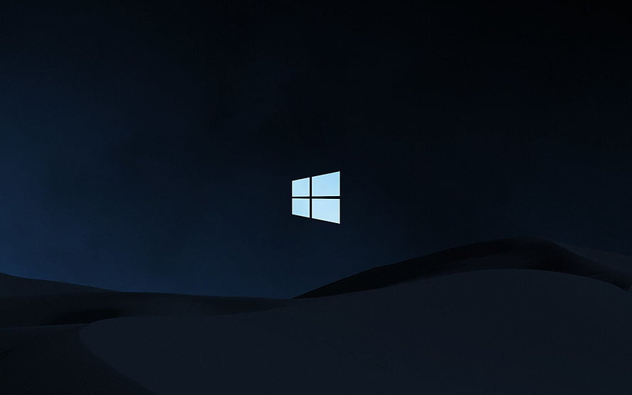 Windows 10 Dark Minimalist Desktop Wallpaper with Glowing Logo on Night Landscape HD wallpaper
