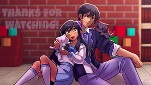 Aphmau and Aaron Anime Style Illustration with Cats in School Uniforms HD wallpaper