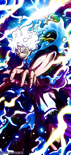 Monkey D. Luffy Gear 5 Nika Form with Electric Energy and White Hair HD phone wallpaper