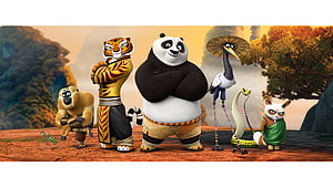 Kung Fu Panda Group Scene With Po Tigress Monkey Crane Viper And Mantis HD wallpaper