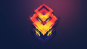 Abstract Geometric Cube with Glowing Orange and Yellow Facets on Dark Background HD wallpaper
