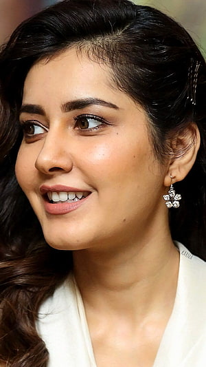 Rashi Khanna Portrait in White Attire with Floral Earrings HD phone wallpaper