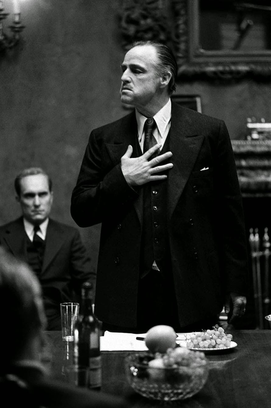 Marlon Brando as Don Vito Corleone in The Godfather Black and White Film Still HD phone wallpaper