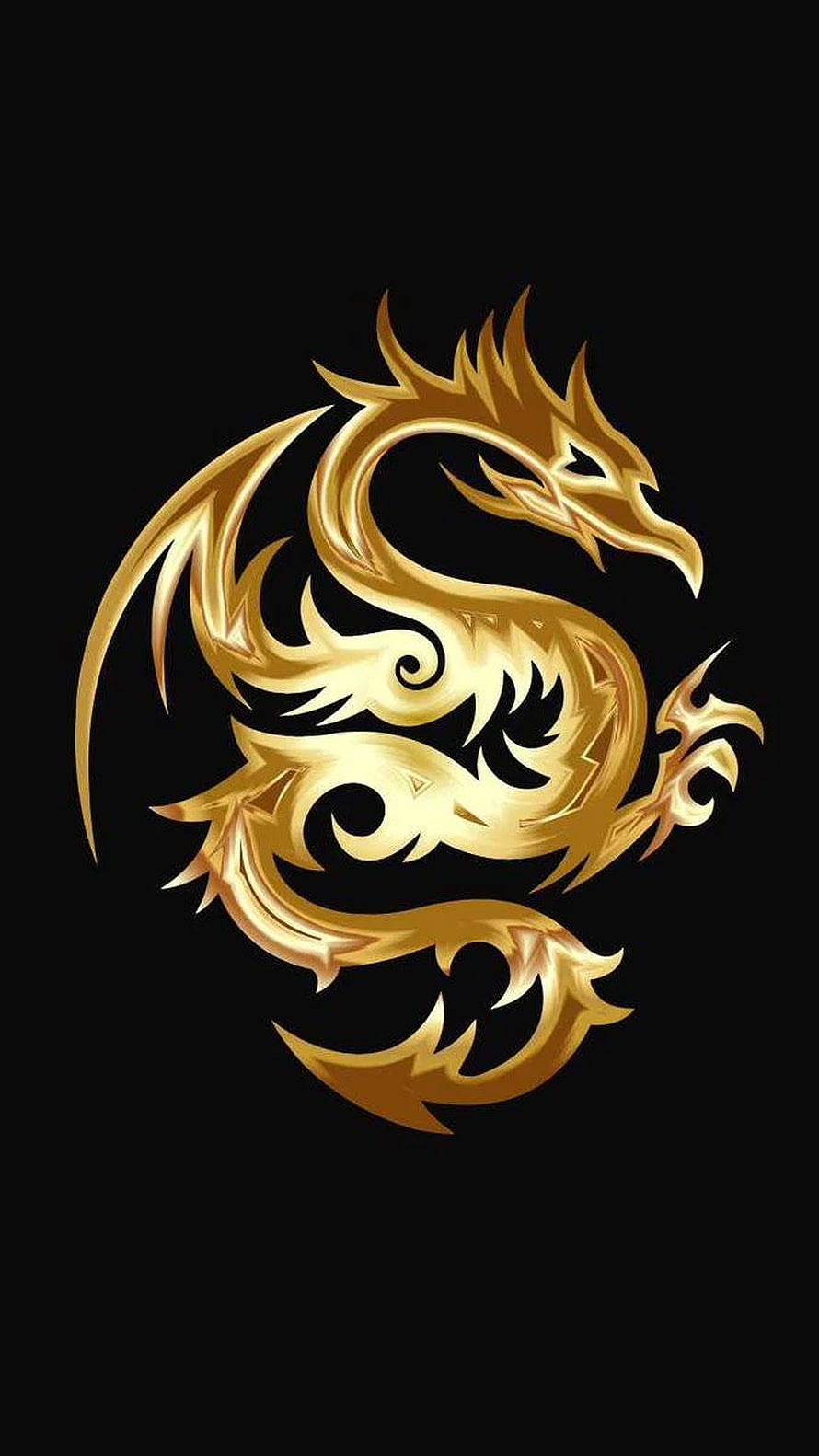 Golden Eastern Dragon Emblem on Black Background HD phone wallpaper