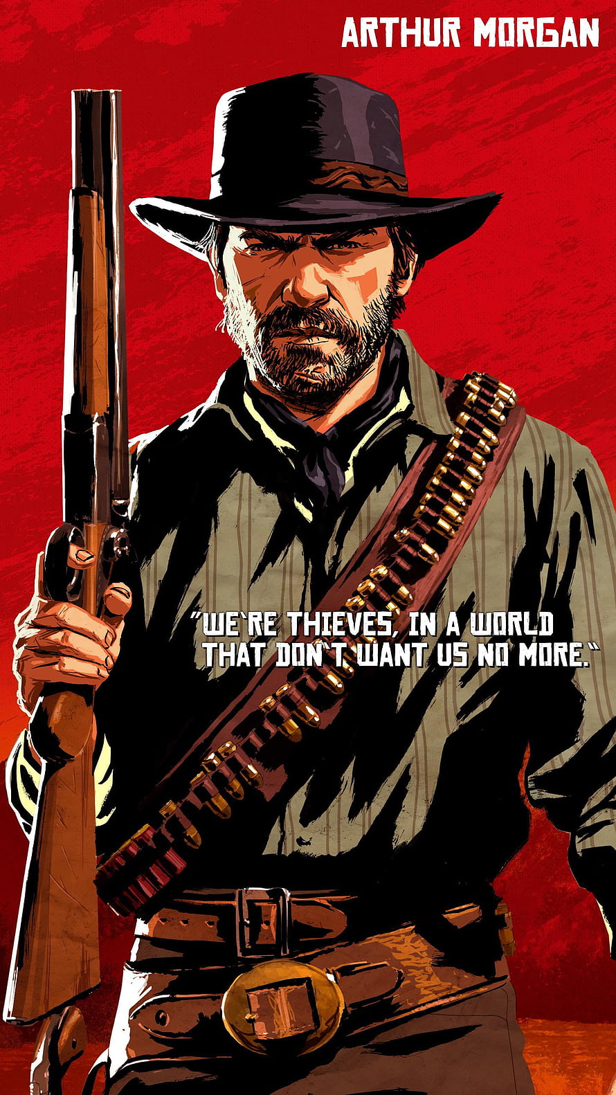 Arthur Morgan from Red Dead Redemption 2 in a gritty comic book style portrait holding a rifle HD phone wallpaper