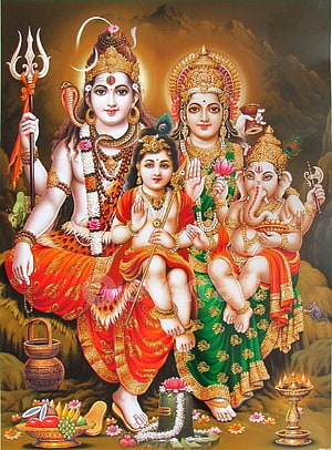 Shiva Parvati Murugan Ganesha Family Portrait Indian Deity Painting HD phone wallpaper