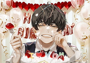 Kim Dokja Birthday Celebration Anime Illustration with Cake and Balloons HD wallpaper