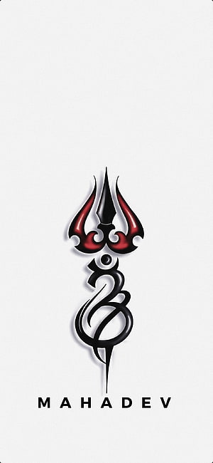 Mahadev Trishul and Snake Symbol with Red and Black Tribal Design on White Background HD phone wallpaper