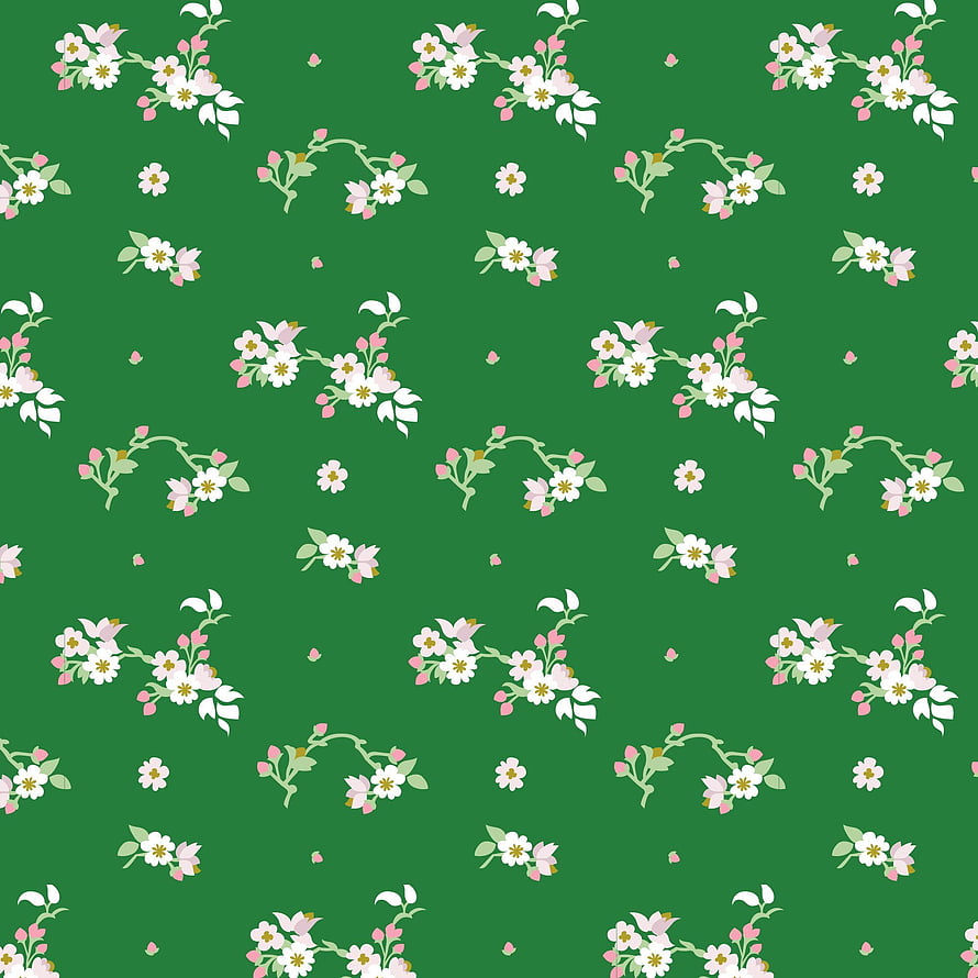 Seamless Floral Pattern with White and Pink Blossoms on Green Background HD phone wallpaper