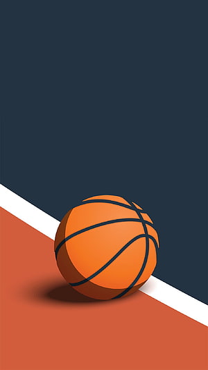 Minimalist Basketball Illustration on Court Line with Dark Background HD phone wallpaper