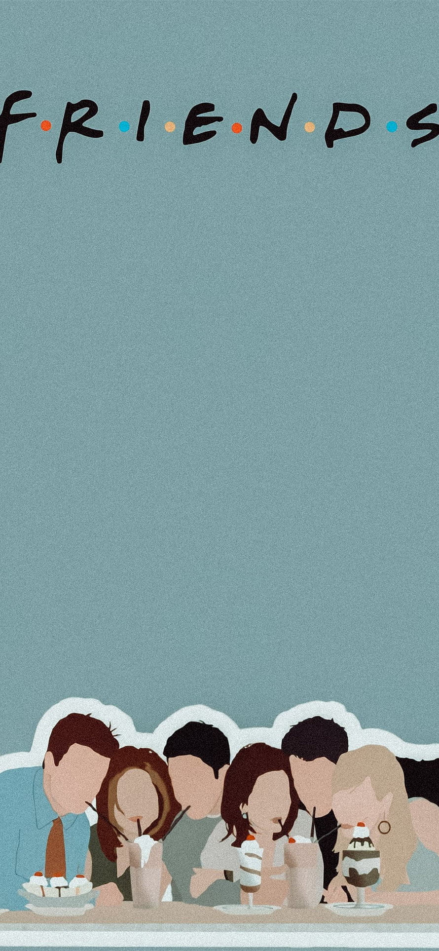 Friends TV Show Minimalist Illustration of Six Friends Sharing Desserts at a Table HD phone wallpaper