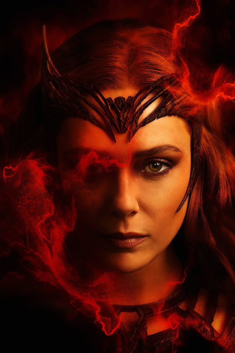 Scarlet Witch Portrait with Red Energy and Dark Crown from Doctor Strange in the Multiverse of Madness HD phone wallpaper