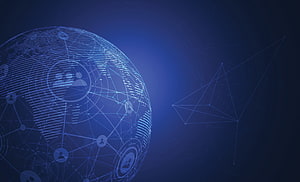 Digital Global Network Globe with Connected Nodes and Social Icons on Dark Blue Background HD wallpaper