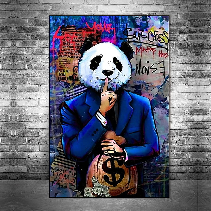 Panda in Business Suit Holding Money Bag with Graffiti Background HD phone wallpaper