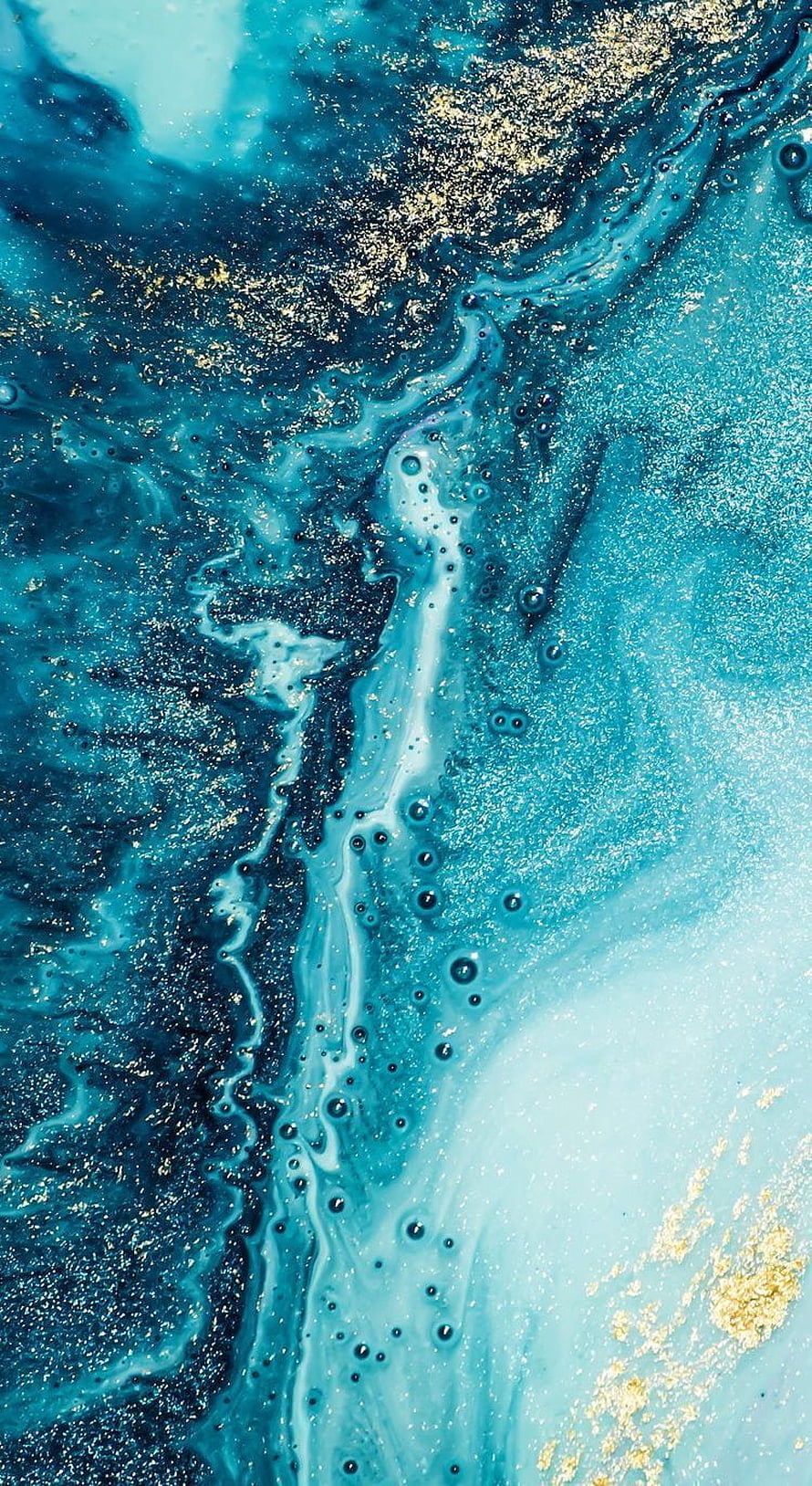 Abstract Blue and Gold Fluid Art with Sparkling Marble Texture and Oceanic Flow HD phone wallpaper