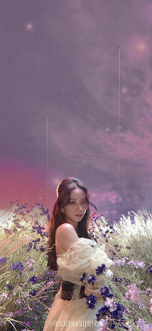 Jisoo Aesthetic Portrait with Vibrant Pink and Blue Glitch Art Overlay HD phone wallpaper