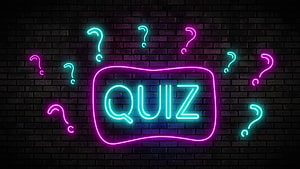 Neon Quiz Sign with Glowing Question Marks on Dark Brick Wall HD wallpaper