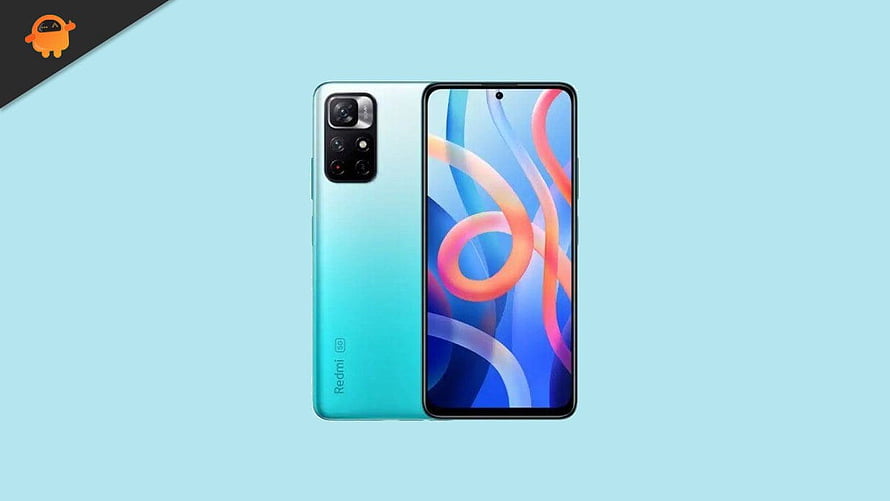 Xiaomi Redmi Note 11T 5G smartphone in teal gradient with quad camera array and vibrant abstract display HD wallpaper