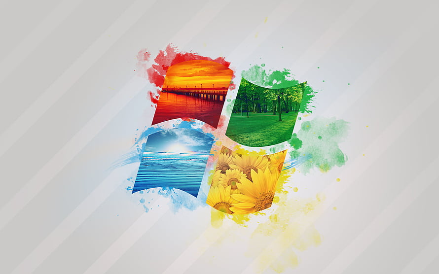 Windows 7 Logo Artwork Featuring Four Seasonal Nature Scenes in Watercolor Style HD wallpaper