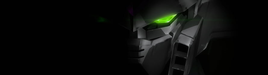 Gundam Head Close-Up with Glowing Green Eyes in Dark Atmosphere HD wallpaper