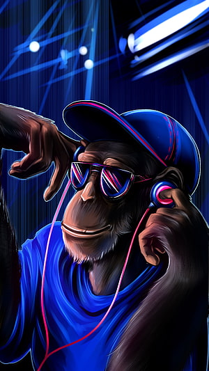 Stylish Chimp DJ in Neon Blue and Pink Digital Art HD phone wallpaper