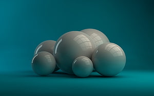 Minimalist 3D Render of Glossy Grey Spheres on a Teal Background HD wallpaper