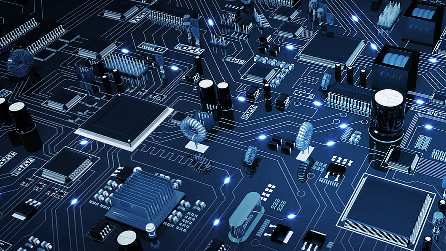 Glowing Blue Circuit Board with Microchips and Electronic Components HD wallpaper