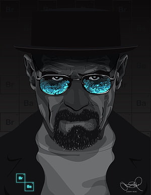 Walter White Heisenberg Portrait with Blue Tinted Glasses and Periodic Table Background HD phone wallpaper