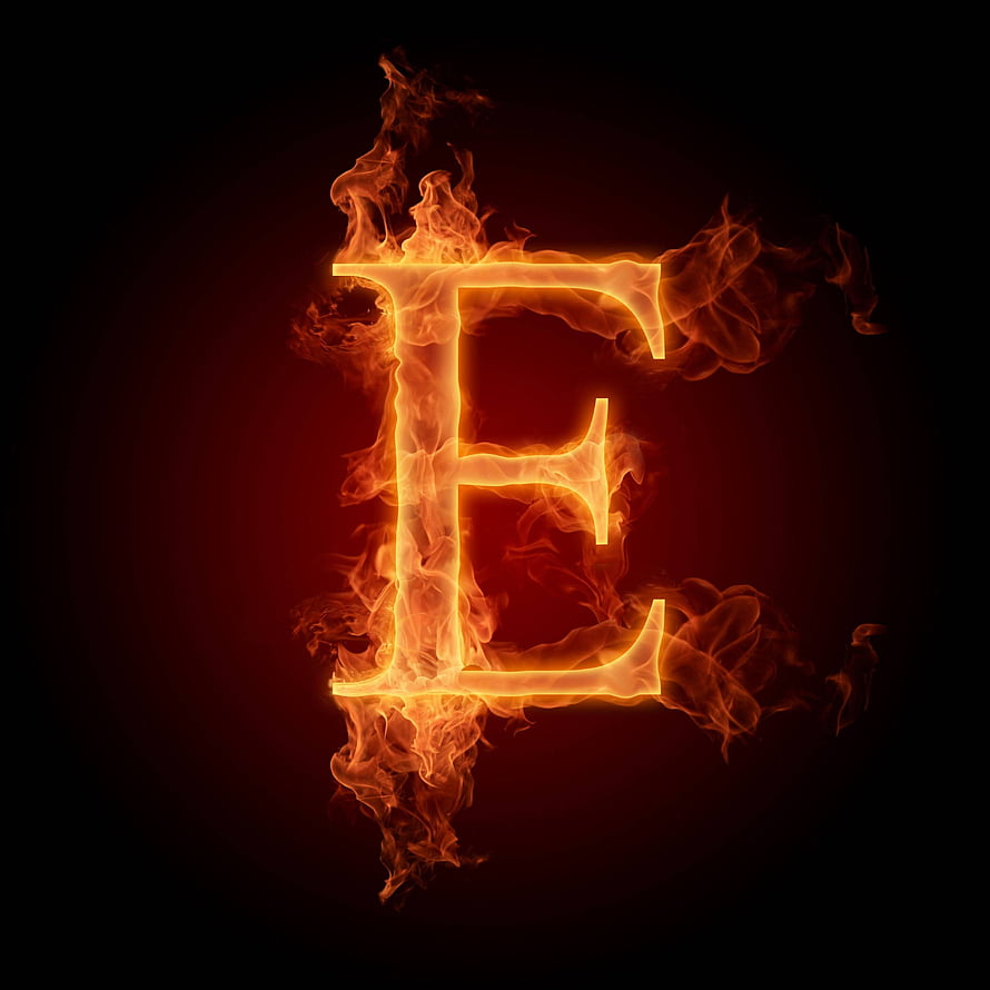 Burning Letter E with Fiery Flames and Smoke on a Dark Background HD phone wallpaper