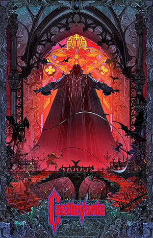Castlevania Dracula Anime Poster with Gothic Cathedral and Stained Glass HD phone wallpaper