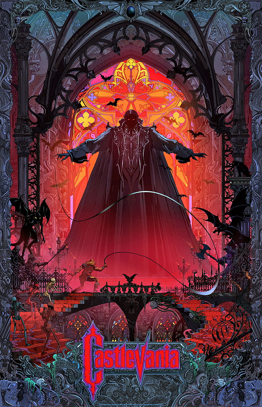 Castlevania Dracula Anime Poster with Gothic Cathedral and Stained Glass HD phone wallpaper