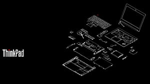 Lenovo ThinkPad Exploded View Technical Blueprint on Black Background HD wallpaper