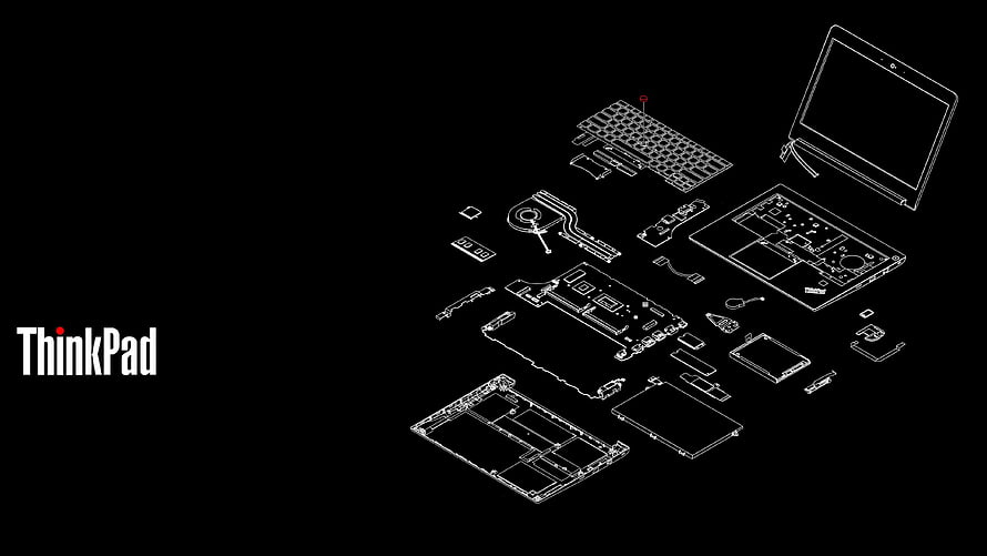 Lenovo ThinkPad Exploded View Technical Blueprint on Black Background HD wallpaper