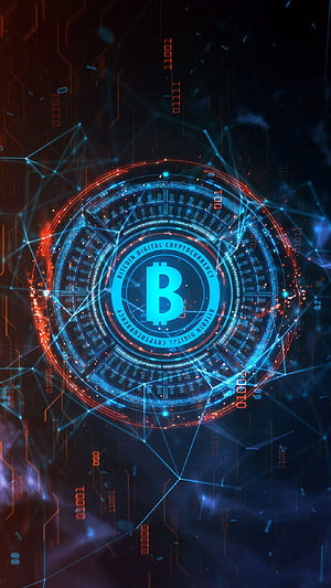 Bitcoin Digital Cryptocurrency Interface with Futuristic Blockchain Network Visualization HD phone wallpaper