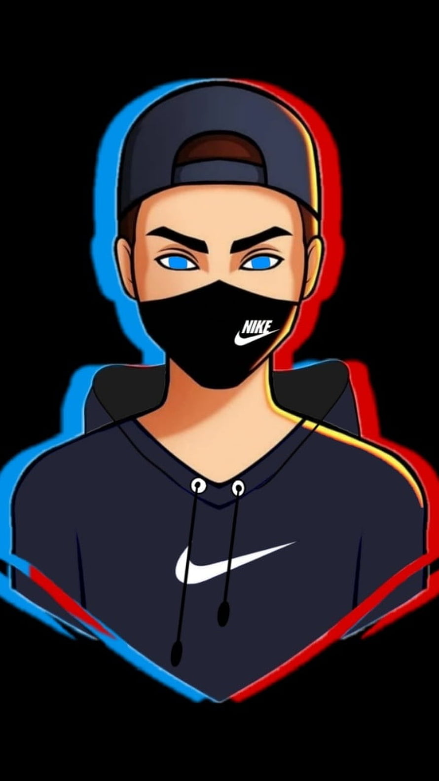 Stylized Vector Portrait of a Young Man Wearing a Nike Face Mask and Hoodie with Chromatic Aberration Effect HD phone wallpaper