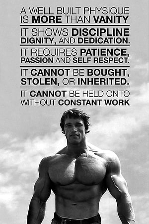 Black and white Arnold Schwarzenegger bodybuilding portrait with motivational fitness quote HD phone wallpaper
