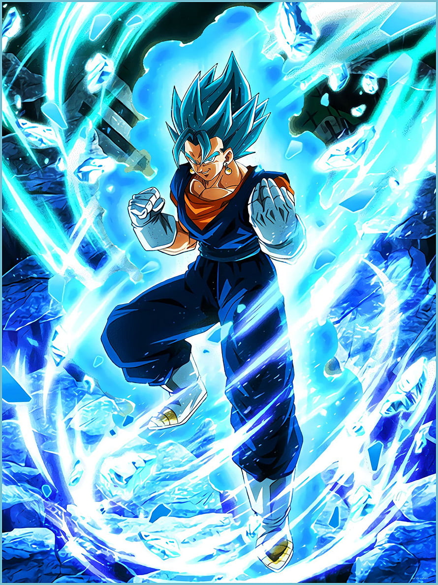 Vegito Blue Super Saiyan Anime Character with Blue Energy Aura and Spiky Hair HD phone wallpaper