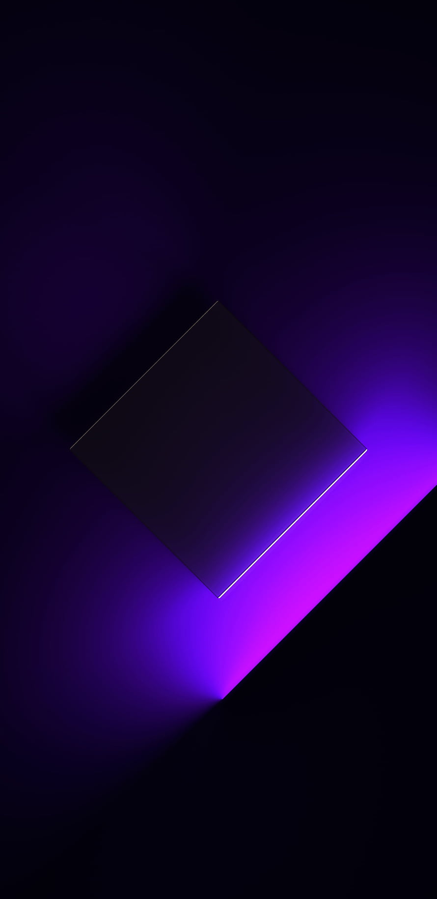 Minimalist 3D Geometric Square with Vibrant Purple Neon Glow on Dark Background HD phone wallpaper