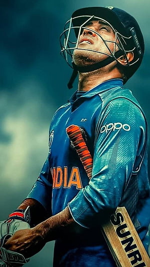 Mahendra Singh Dhoni in India Cricket Jersey Holding Bat HD phone wallpaper