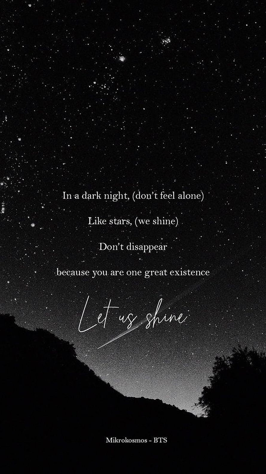 BTS Mikrokosmos Let Us Shine Starry Night Sky Quote Wallpaper HD phone wallpaper