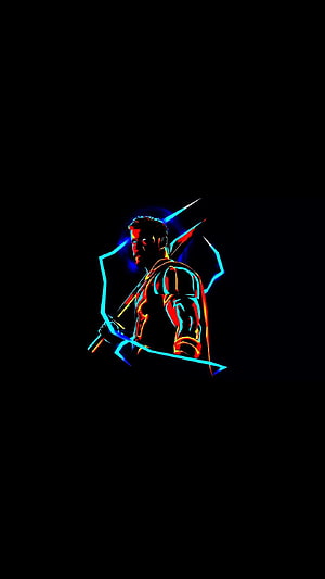 Neon Glowing Captain America Shield and Sword Silhouette on Black Background HD phone wallpaper