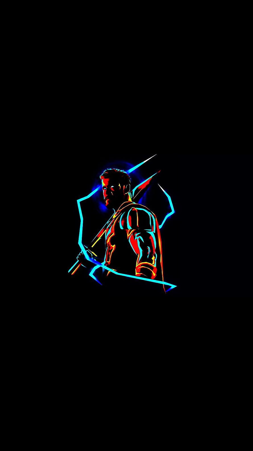 Neon Glowing Captain America Shield and Sword Silhouette on Black Background HD phone wallpaper