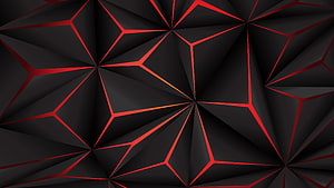 Dark Geometric Polygon Pattern with Vibrant Red Accent Lines HD wallpaper